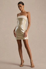 Casandra | Champagne Sequin Bandeau Mini Dress With Satin Trim