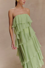 Alexa Ruffle Chiffon Maxi Dress - Pastel Lime