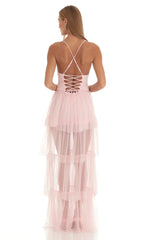 Mesh Maxi Dress in Pink