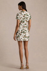 Ophelia | White And Green Sequin Floral And Mesh Mini Dress With Short Sleeves