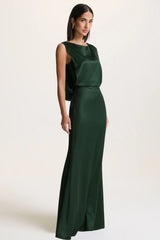 Stacey | Dark Green Slashed-Neck Maxi Dress With Open-Back And Embellished Detail
