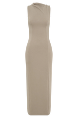 Taylor Draped Stretch Crepe Midi Dress - Mushroom