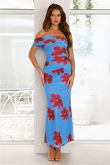 Secret Romance One Shoulder Maxi Dress Blue