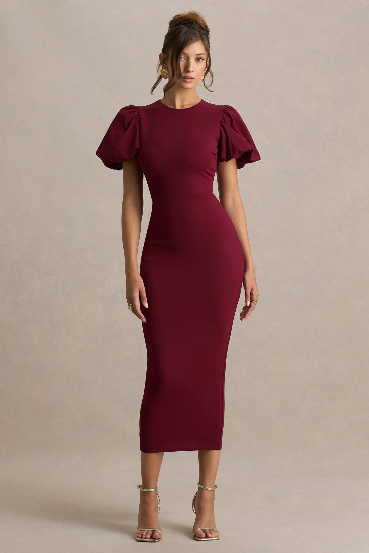 Dakota | Burgundy Puff-Sleeve Midi Dress