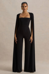 Zara | Black Square-Neck Jumpsuit With Cape Sleeves
