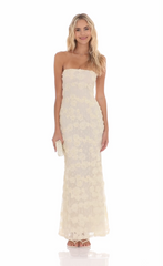 Rosette Strapless Maxi Dress in Cream