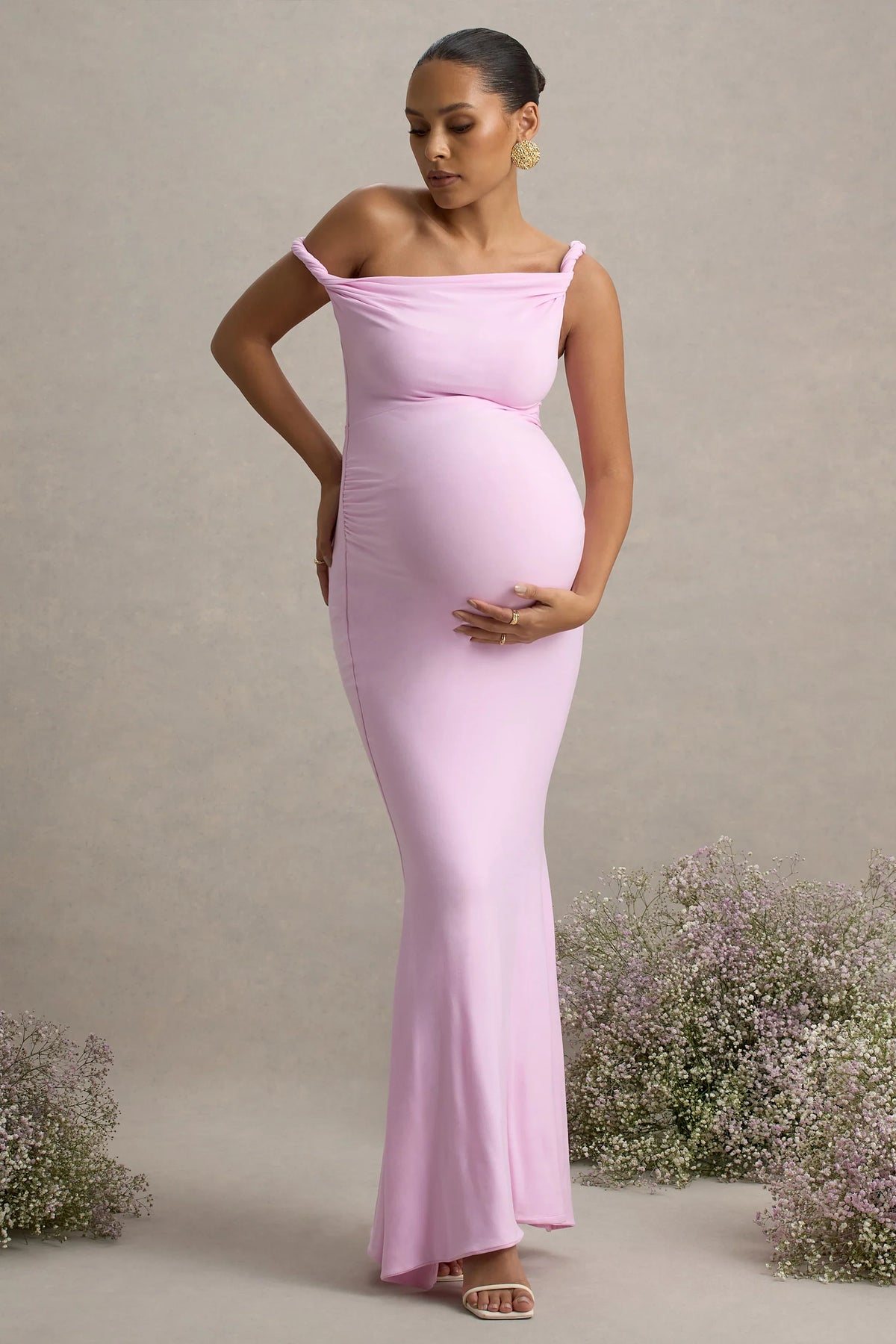 Lita | Pink Twisted Asymmetric Maternity Maxi Dress
