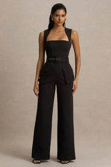 Solice | Black Square-Neck Tailored Jumpsuit