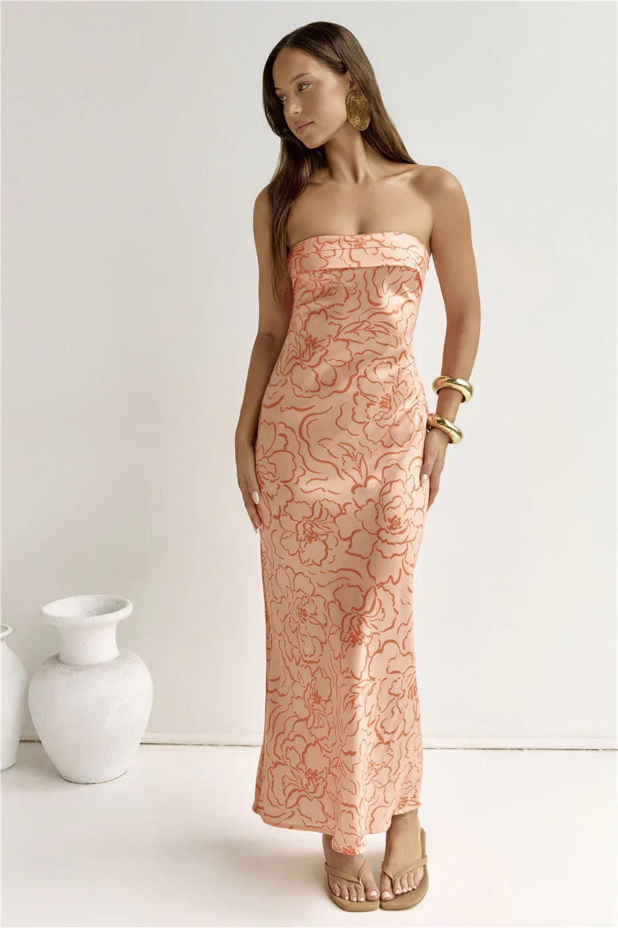 Staying True Strapless Maxi Dress Orange