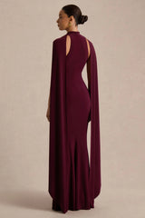 Cordy | Burgundy High-Neck Maxi Dress With Scarf-Detail