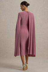 Marysol | Dusky Rose Asymmetric Cape Midi Dress
