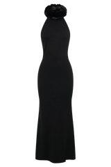 Elva Halter Knit Maxi Dress With Faux Fur - Black