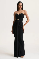 Beverly | Black Bandeau Maxi Dress With Gathered-Detailing