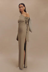 Nicola One Shoulder Crepe Maxi Dress - Mushroom