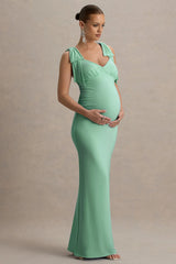 Sheen | Light Green Sweetheart Bow Strap Maternity Maxi Dress