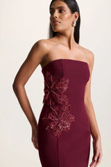 Aylana | Burgundy Bandeau Maxi Dress With Embellished Detail