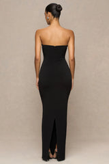 Milania | Black Asymmetric-Neck Maxi Dress With Twist-Sleeve