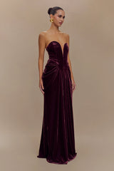 Paige Strapless Velvet Maxi Dress - Plum