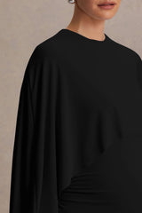 Padma | Black Draped Maternity Maxi Dress With Cape Sleeves