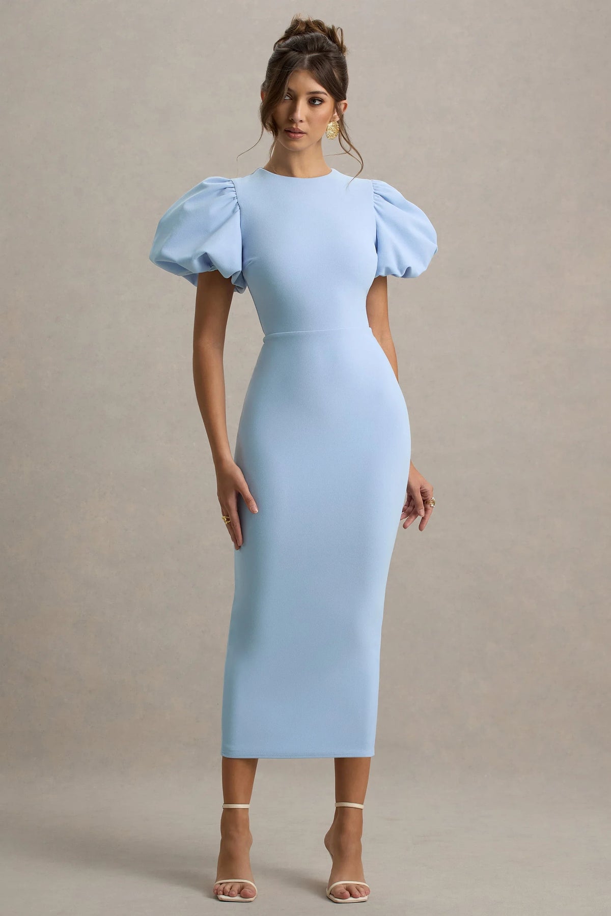 Dakota | Powder Blue Puff-Sleeve Midi Dress