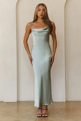 Satin Stargazer Maxi Dress Khaki