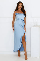 Vibrant Vixen Satin Maxi Dress Blue