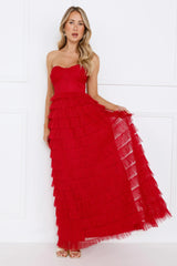 Lovers In Paris Strapless Tulle Maxi Dress Red