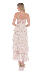 Floral Ruffle A-line Maxi Dress in Cream