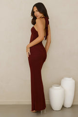 Irresistible Style Mesh Halter Maxi Dress Burgundy