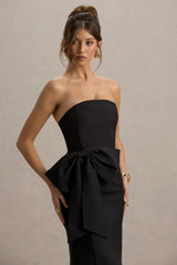 To Me | Black Bandeau Midi Dress With Oversized Bow