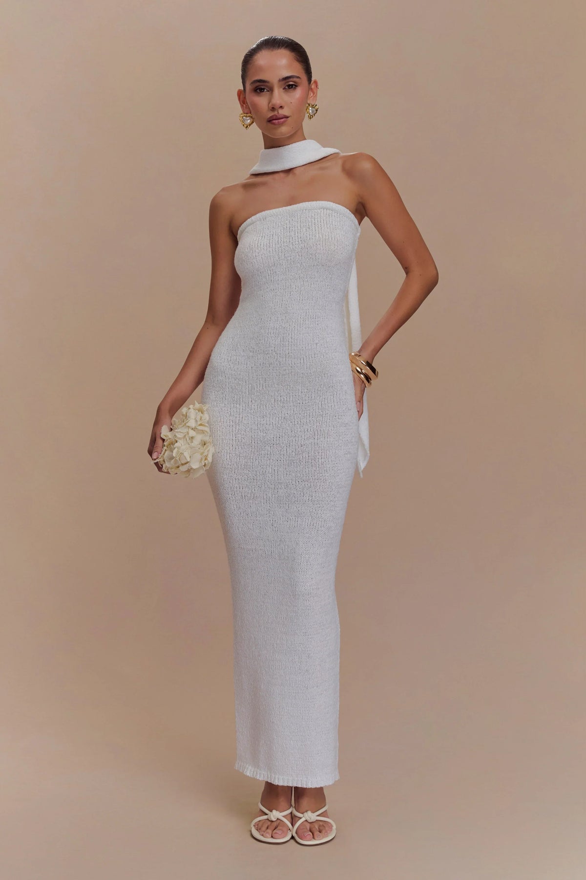 Andrea Strapless Knit Maxi Dress - White