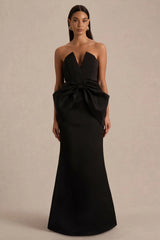 Sonata | Black Satin Bandeau Maxi Dress With Bow Detail