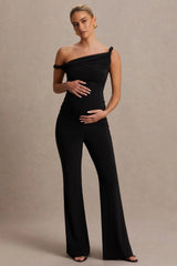 Kira | Black Asymmetric-Neck Maternity Jumpsuit
