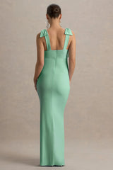 Sheen | Light Green Sweetheart Bow Strap Maternity Maxi Dress