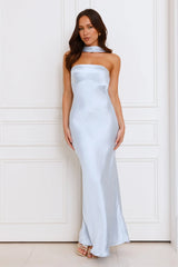 Precious Pearl Satin Maxi Dress Blue