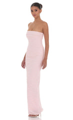 Strapless Ruffle Maxi Dress in Pink