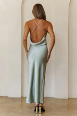 Satin Stargazer Maxi Dress Khaki