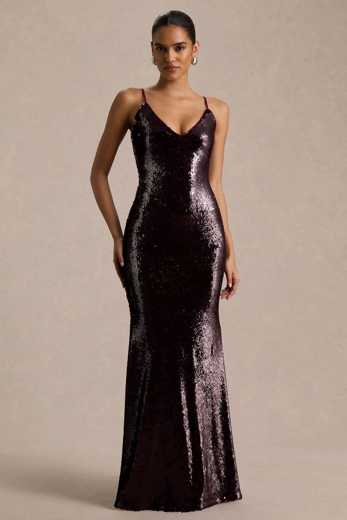 Lenor | Burgundy Plunge-Neck Maxi Dress