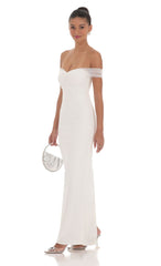 Tulle Off Shoulder Sleeve Maxi Dress in White