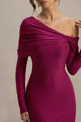 Cleo | Burgundy Bodycon Midi Dress With Mesh Sleeves