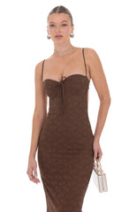 Lace Open Back Maxi Dress in Brown