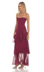 Long Ruffle Maxi Dress in Plum