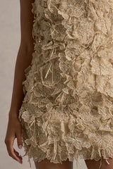 Kamara | Nude Sequin Floral Halter-Neck Mini Dress