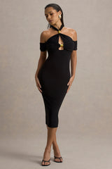 Selvina | Black Cut-Out Halter-Neck Midi Dress