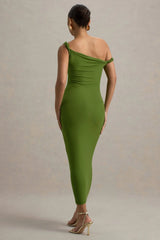 Salome | Green Twisted Asymmetric Midi Dress