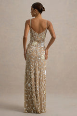 Gemini | Floral Sequin Hand-Embellished Strappy Maxi Dress