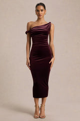 Carella | Burgundy Velvet Twisted Asymmetric Midi Dress