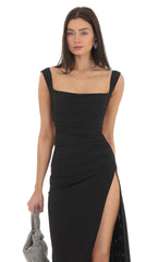 Open Back Bow Maxi Dress in Black