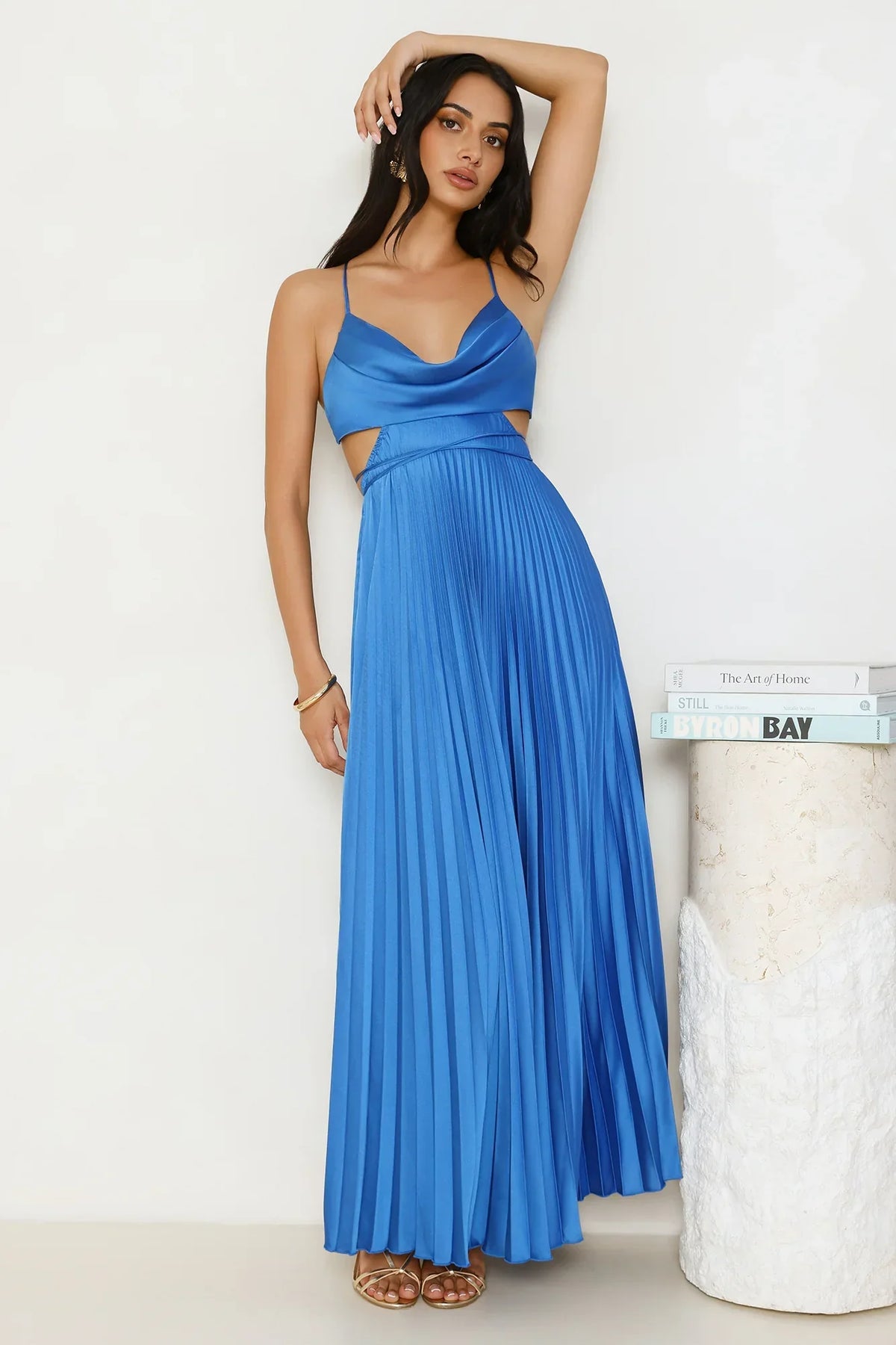 Solara Satin Maxi Dress Blue