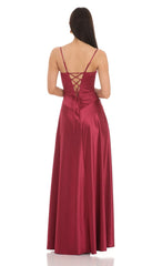 Satin Square Neck Maxi Dress in Maroon